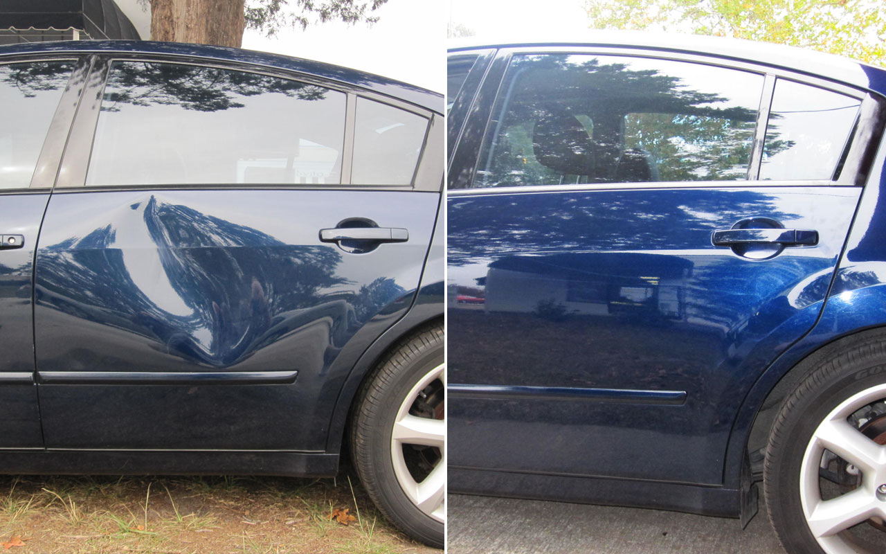 Crashed car before after